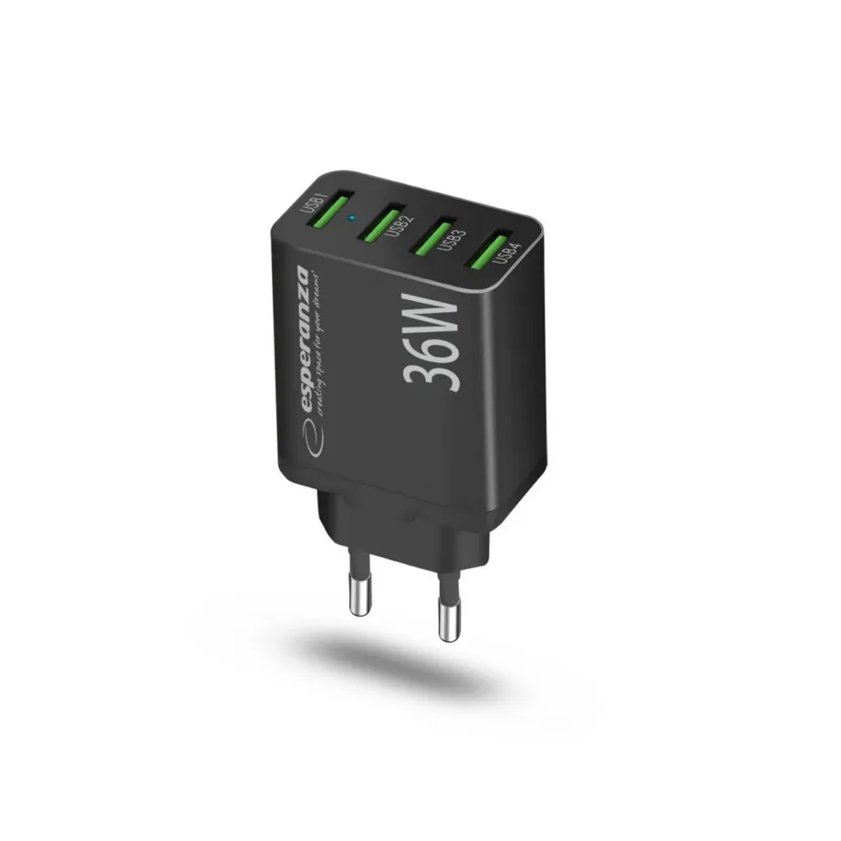 Esperanza EZC107K 36W 4x USB-A QC 3.0 must võrgulaadija ülekuumenemis- ja ülepinge kaitsega – 3