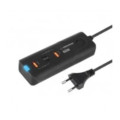 Esperanza EZC109 60W must universaalne kiirlaadija 2x USB-A, 2x USB-C, Quick Charge 3.0/Power Delivery, kuni 4 seadmele, sisetingimustele