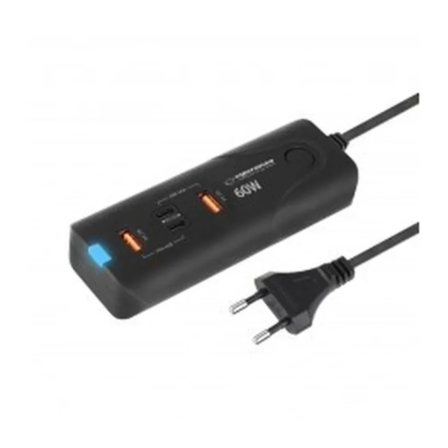 Esperanza EZC109 60W must universaalne kiirlaadija 2x USB-A, 2x USB-C, Quick Charge 3.0/Power Delivery, kuni 4 seadmele, sisetingimustele