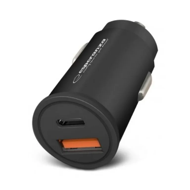 Esperanza EZC111K 20W must autolaadija, USB-C ja USB-A kiirlaadimisega, sobib nutitelefonile ja tahvelarvutile