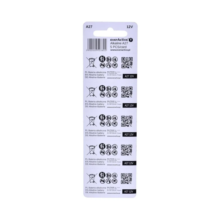 everActive 27A5BL 12V leelispatarei, silindriline, 5 tk komplektis