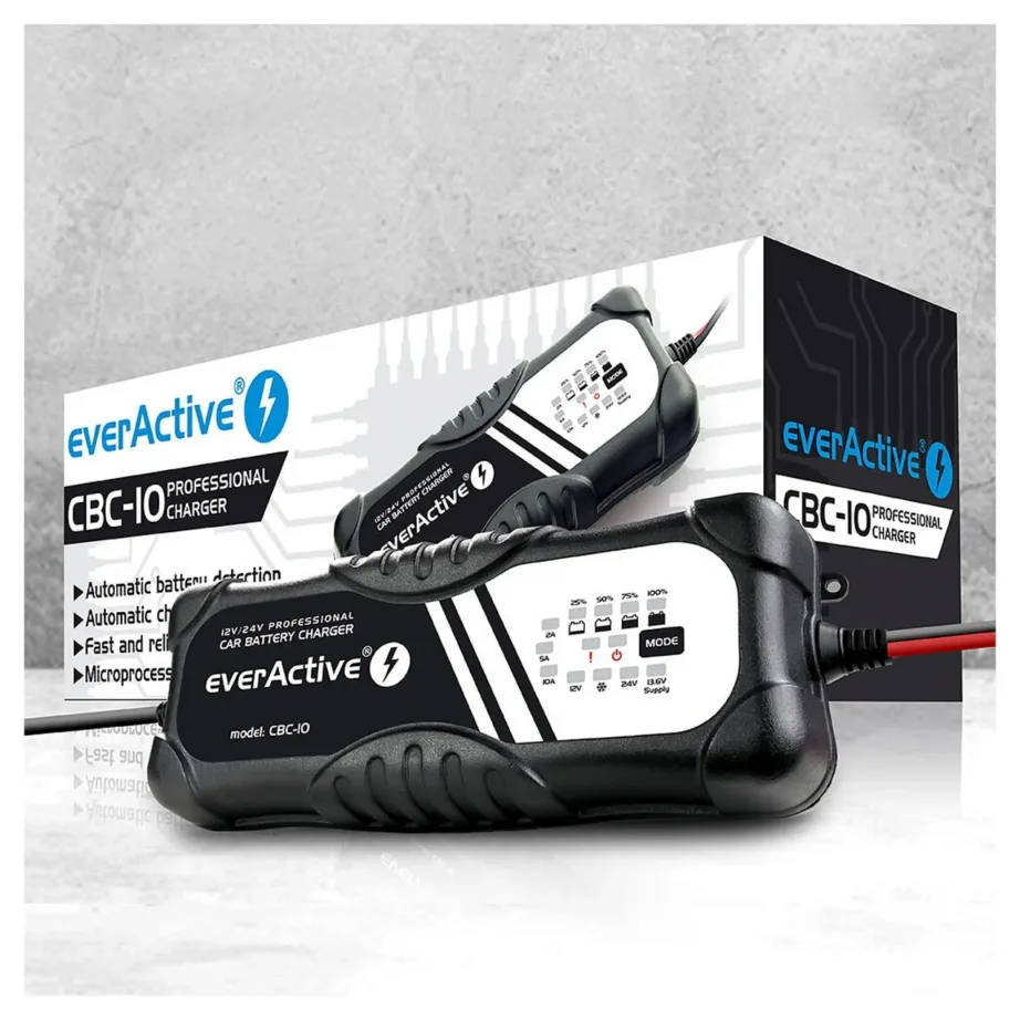 everActive CBC-10 12V/24V 10A must automaatne akulaadija pliiakudele, 220-240V – 8