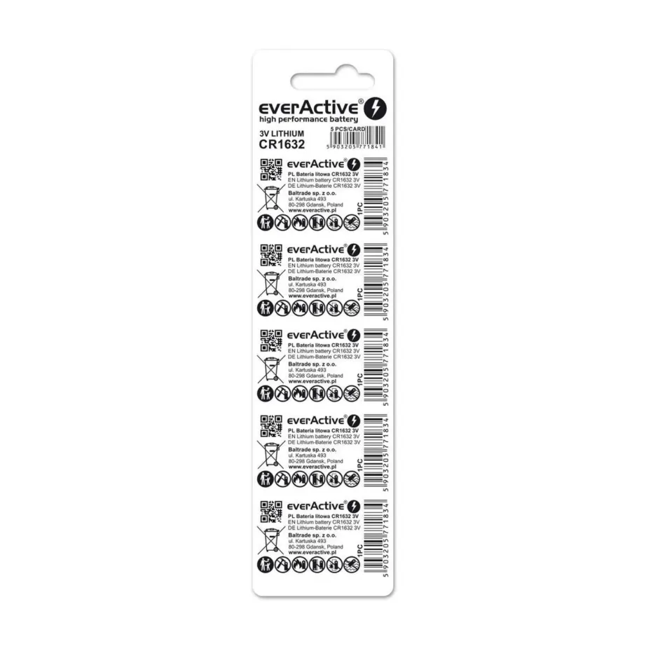 everActive CR1632 3V liitium-nööppatarei 16x3,2 mm, 5 tk komplektis