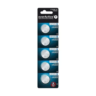 everActive CR2025 3V liitium-patarei 20x2,5 mm, 5 tk blisterpakendis, nööppatarei väikeselektroonikale