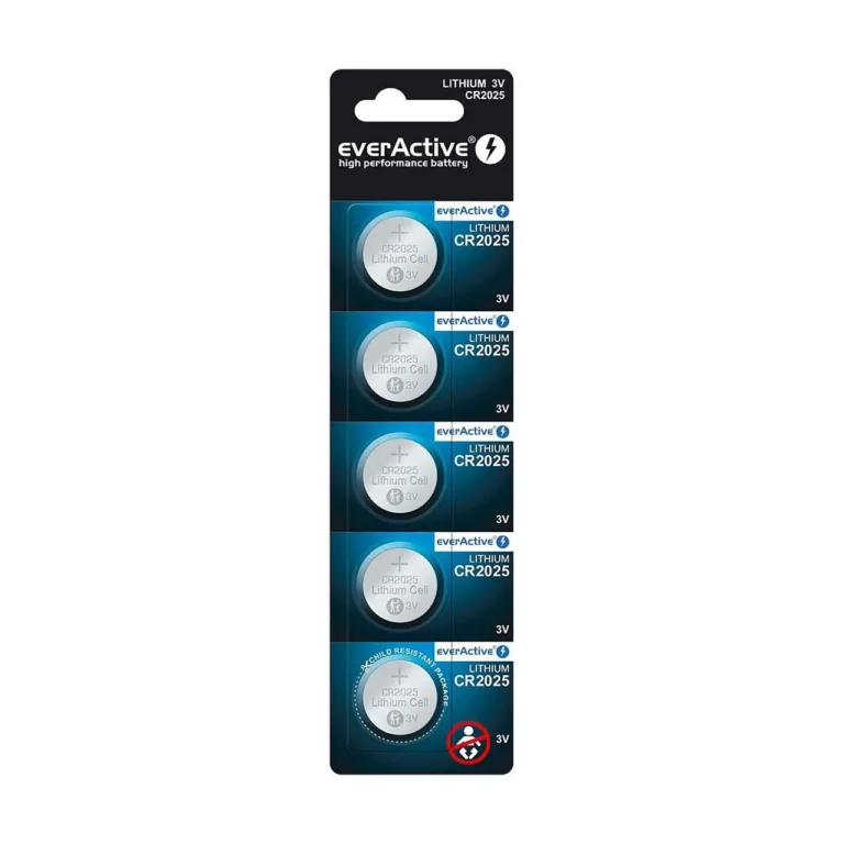 everActive CR2025 3V liitium-patarei 20x2,5 mm, 5 tk blisterpakendis, nööppatarei väikeselektroonikale