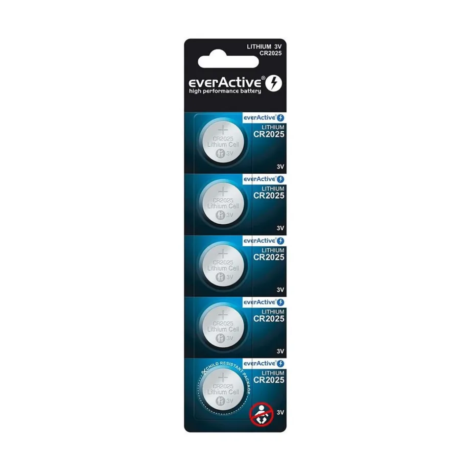 everActive CR2025 3V liitium-patarei 20x2,5 mm, 5 tk blisterpakendis, nööppatarei väikeselektroonikale