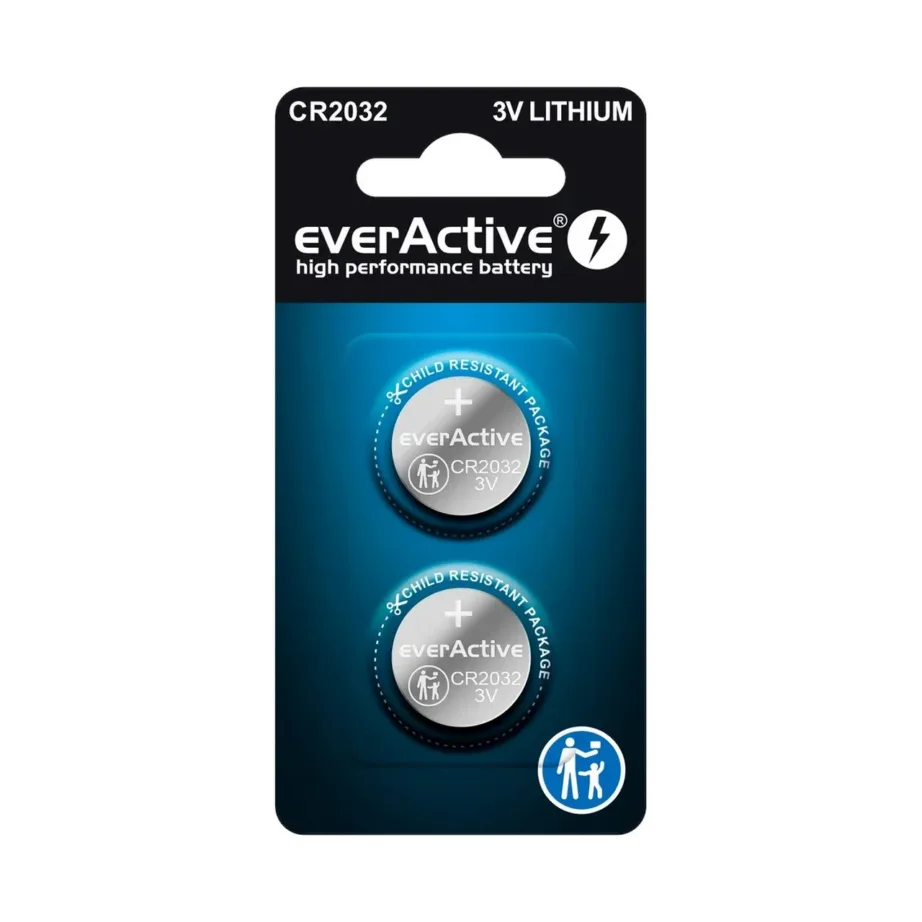everActive CR2032 3V liitiumpatarei 20x3,2 mm, 2 tk blisterpakendis ühekordseks kasutamiseks
