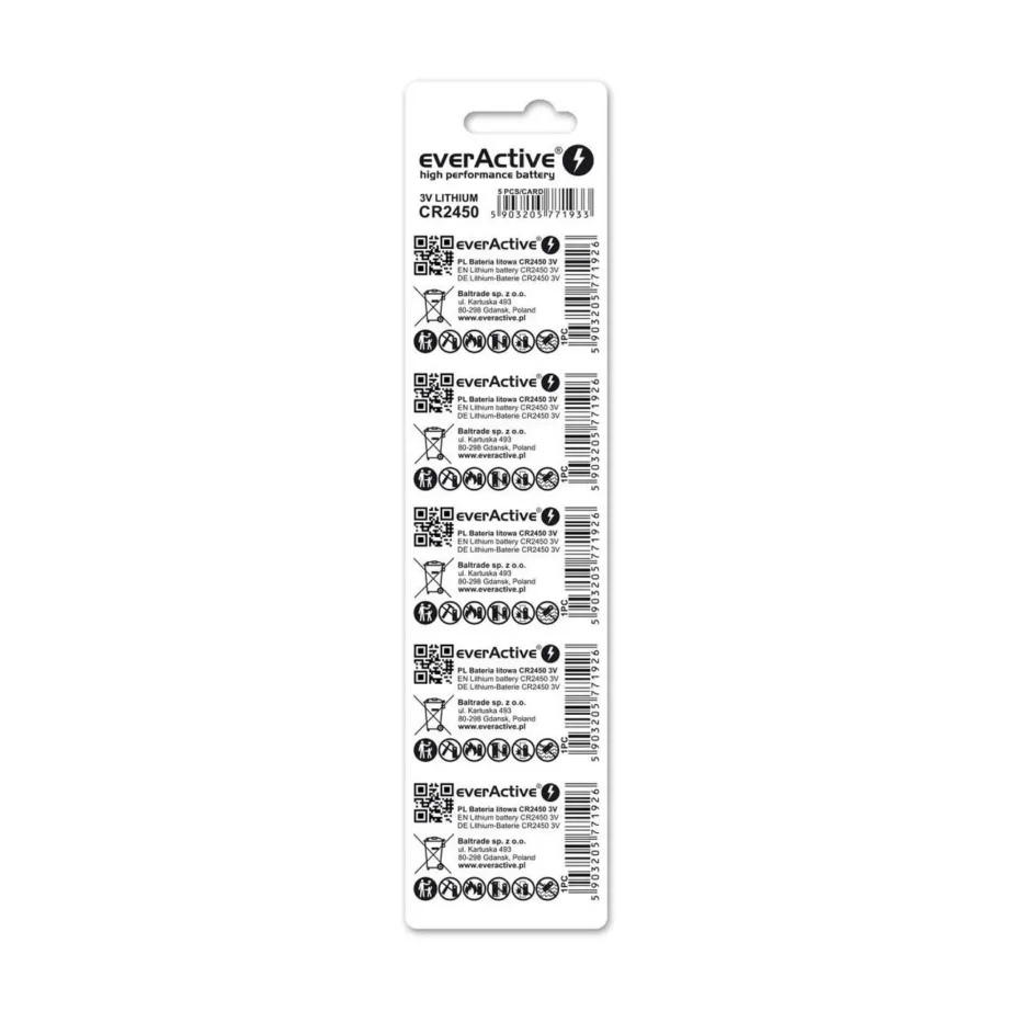 everActive CR24505BL CR2450 3V 24,5x5 mm liitiumpatarei, 5 tk komplektis