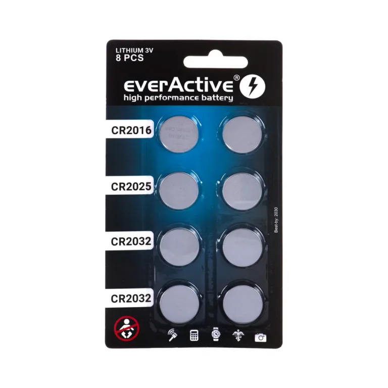 everActive CRMIX8BL 8-osaline 3V liitium-nööppatareide komplekt: 4 x CR2032, 2 x CR2025, 2 x CR2016 blisterpakendis
