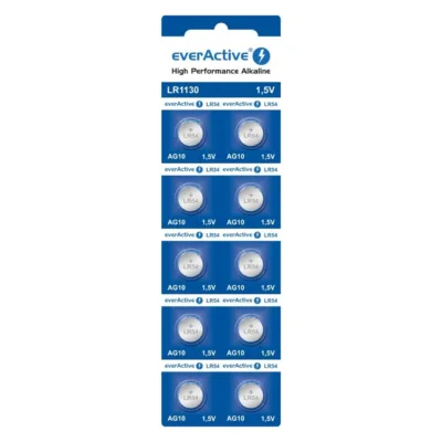 everActive EVAG10 G10 LR1130 LR54 1,5V nööppatarei 10 tk pakendis väikeselektriseadmetele