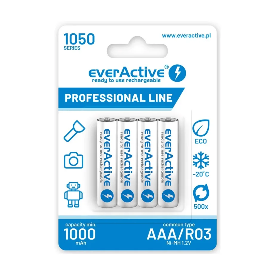 everActive EVHRL03-1050 4 tk 1.2 V 1050 mAh NiMH R03/AAA laetavad silindrilised akud