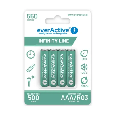 everActive EVHRL03-550 R03 AAA 550 mAh NiMH laetavad akud 1,2 V, 4 tk komplektis