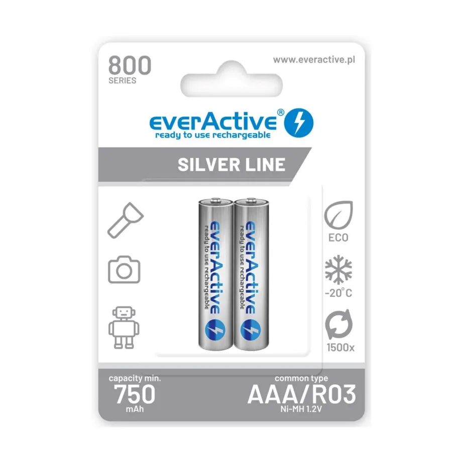 everActive EVHRL03-800 R03 AAA 800 mAh NiMH laetavad akud, 2 tk komplektis