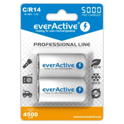 everActive EVHRL14-5000 2 tk 5000 mAh NiMH R14/C laetavad akud, 1,2 V
