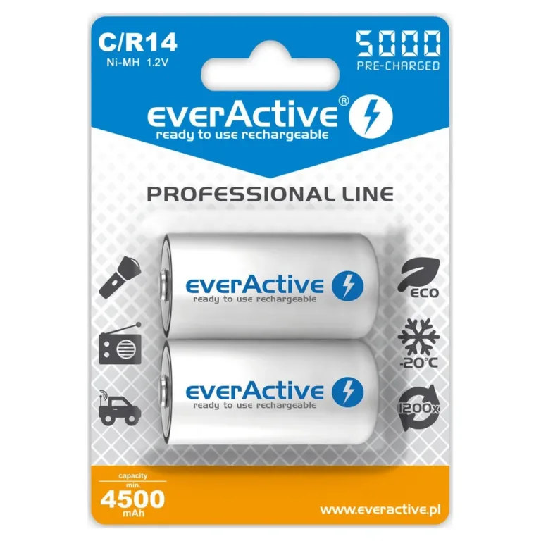 everActive EVHRL14-5000 2 tk 5000 mAh NiMH R14/C laetavad akud, 1,2 V