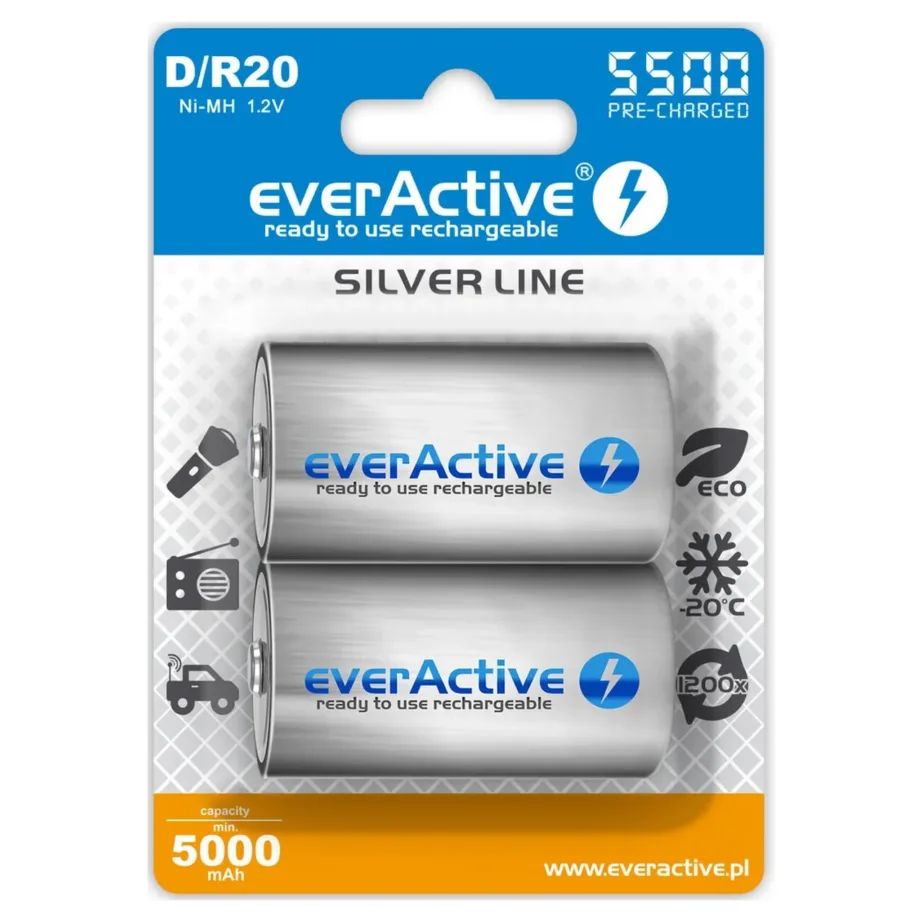 everActive EVHRL20-5500 2 tk D-suuruses 5500 mAh NiMH laetavad akud 1,2 V