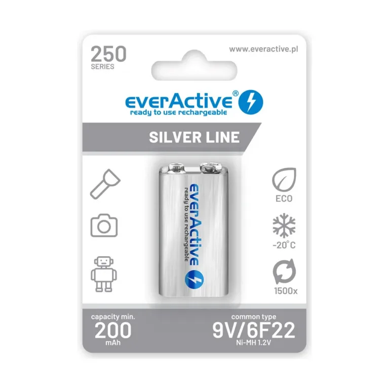 everActive EVHRL22-250 8.4V 200mAh eellaetud NiMH laetav 6F22 9V patarei, 1 tk