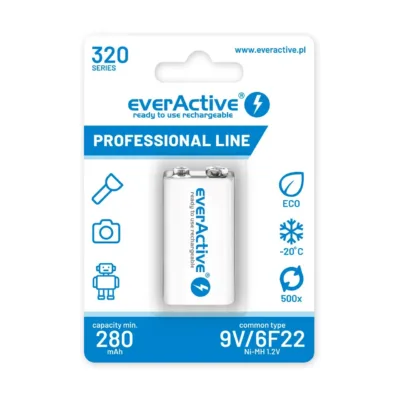 everActive EVHRL22-320 8.4V NiMH 320mAh laetav prismoidne aku, 6F22/9V, 1 tk