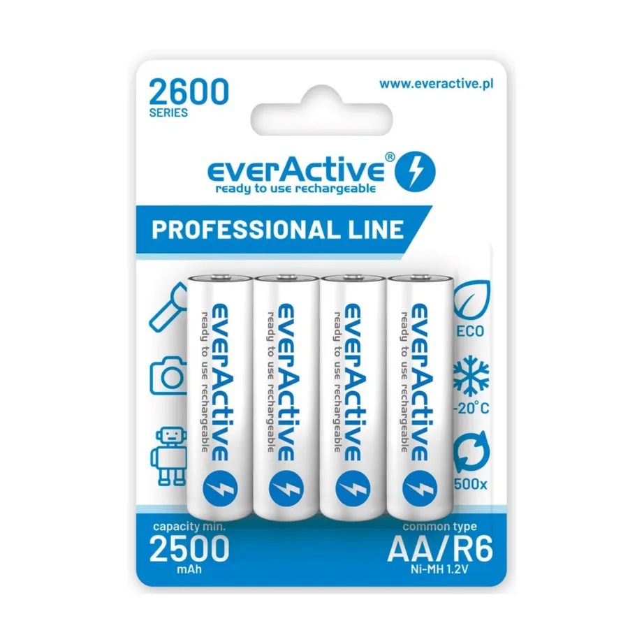 everActive EVHRL6-2600 4 tk AA NiMH 2600 mAh 1,2 V laetavad akud (50,5 × 14,5 mm)