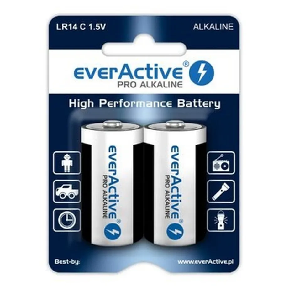 everActive EVLR14-PRO 2× C-tüüpi 1,5V 8000mAh alkaliin patareid, blisterpakendis, 10-aastase säilivusajaga
