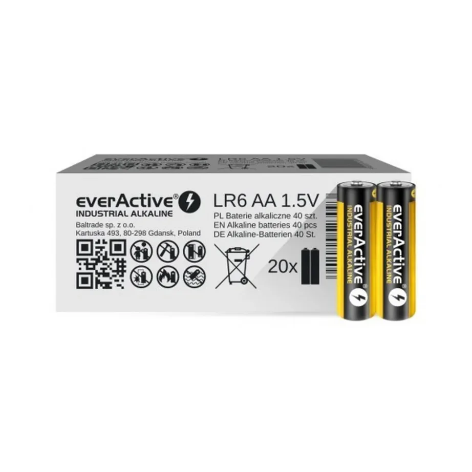everActive EVLR6S2IK 40 tk AA leelispatarei 1,5 V tööstuslikus karbis, 5-aastase säilivusajaga