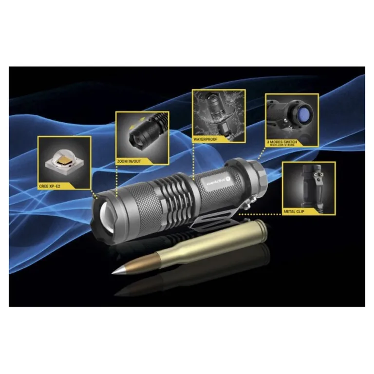 everActive FL-180 Bullet 200 lm IPX4 must alumiiniumist LED-taskulamp, 94 mm, 2,6 cm pea