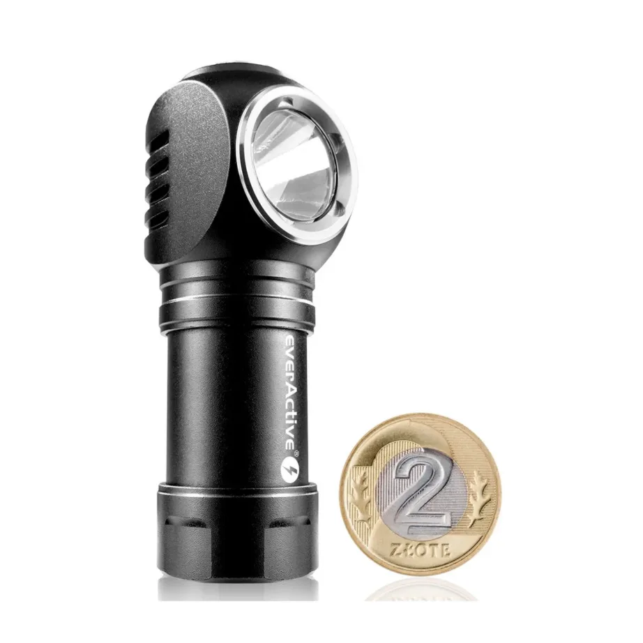 EverActive FL-55R 500 lm laetav LED-tasku- ja pealamp, must alumiinium, IP66, 3.7V, 71,5 mm – 5