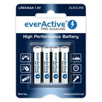 everActive LR034BLPA 4×AAA 1,5V 1250mAh alkaalipatarei blisterpakendis, 10-aastane säilivusaeg