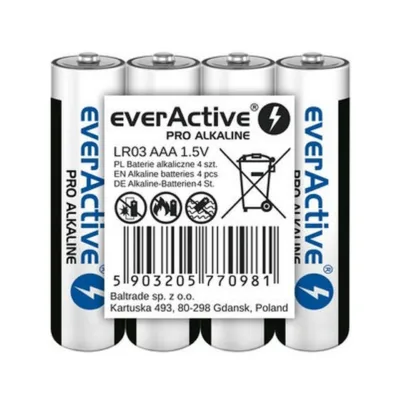 everActive LR03PRO4T 4×AAA 1,5V 1250mAh leelispatareid, silindrilised, 10-aastase säilivusega