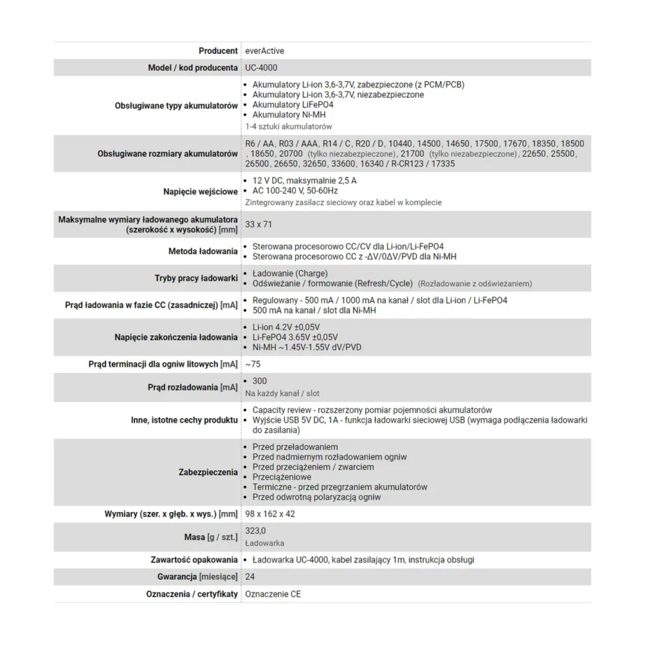 everActive UC-4000 must 4-pesaline Li-Ion AA/AAA/C/D akulaadija, 100–240 V sisend, toiteadapteriga – 3
