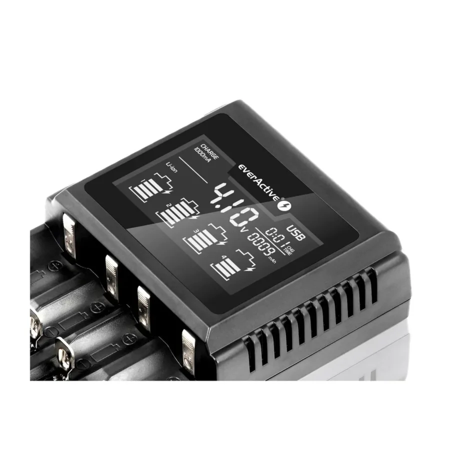 everActive UC-4000 must 4-pesaline Li-Ion AA/AAA/C/D akulaadija, 100–240 V sisend, toiteadapteriga – 4