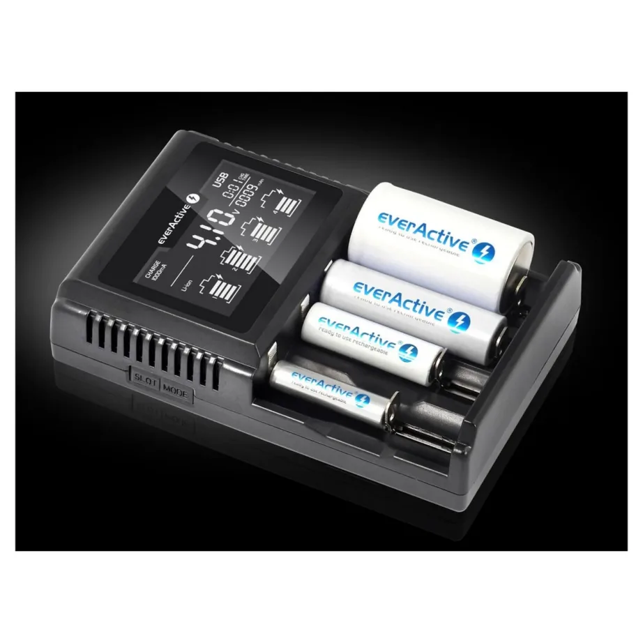 everActive UC-4000 must 4-pesaline Li-Ion AA/AAA/C/D akulaadija, 100–240 V sisend, toiteadapteriga – 10
