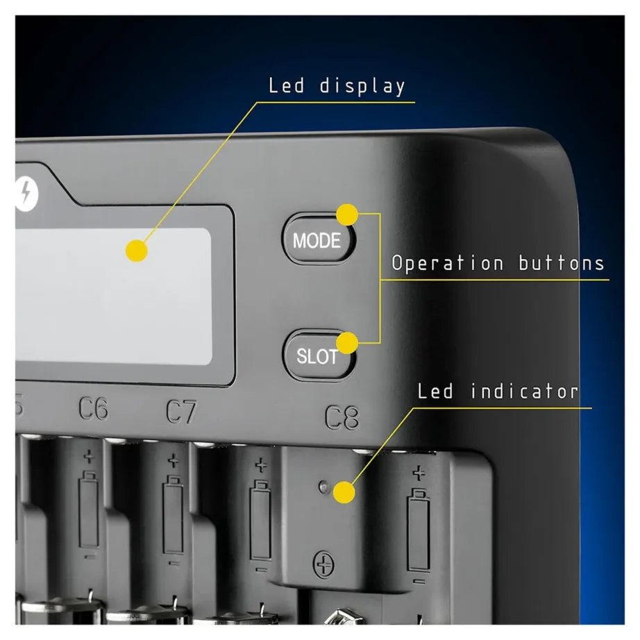 everActive UC800 8x AA/AAA, 2x 9V must akulaadija ekraaniga, 12V toiteadapteriga – 6
