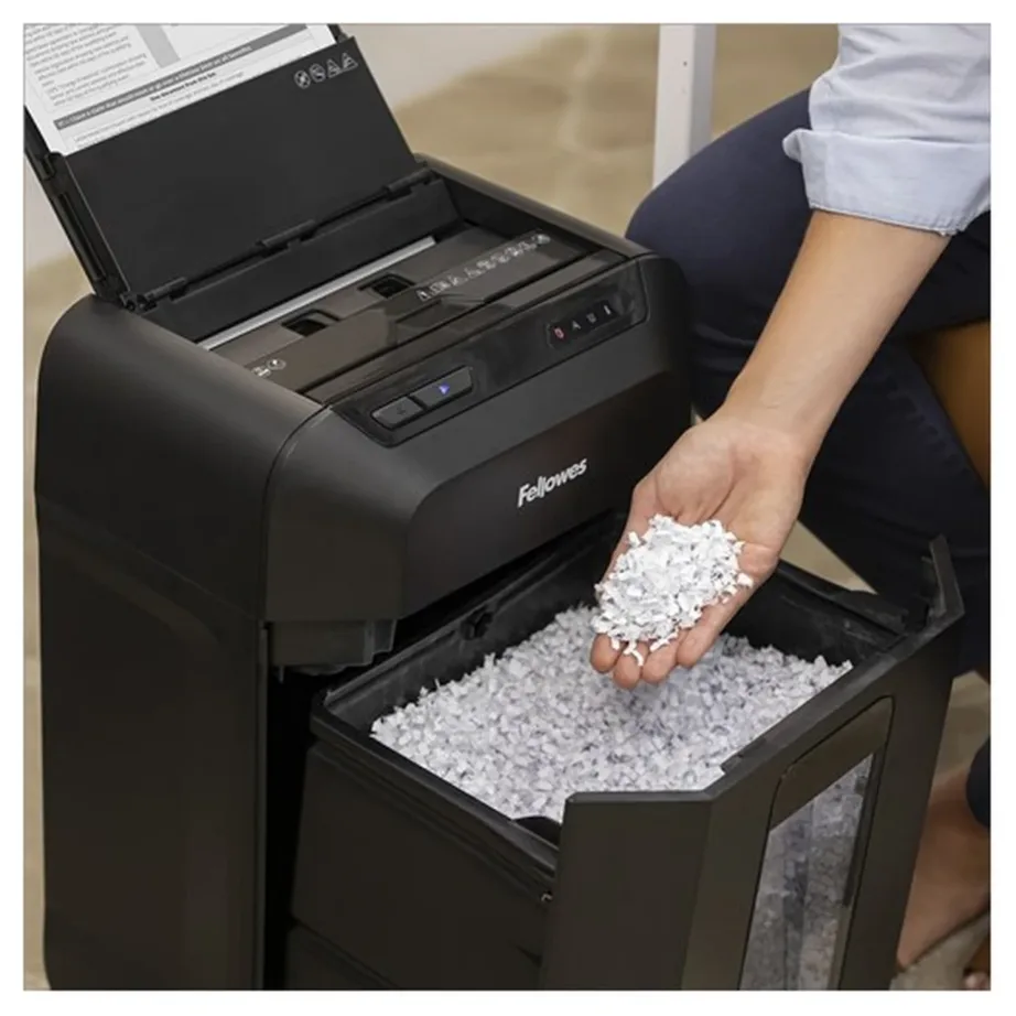 Fellowes Automax 80M 22 cm P-4, 80-lehe osakesteks lõikav paberihunt, 17L, must, ratastel, mudel 4621501 – 8