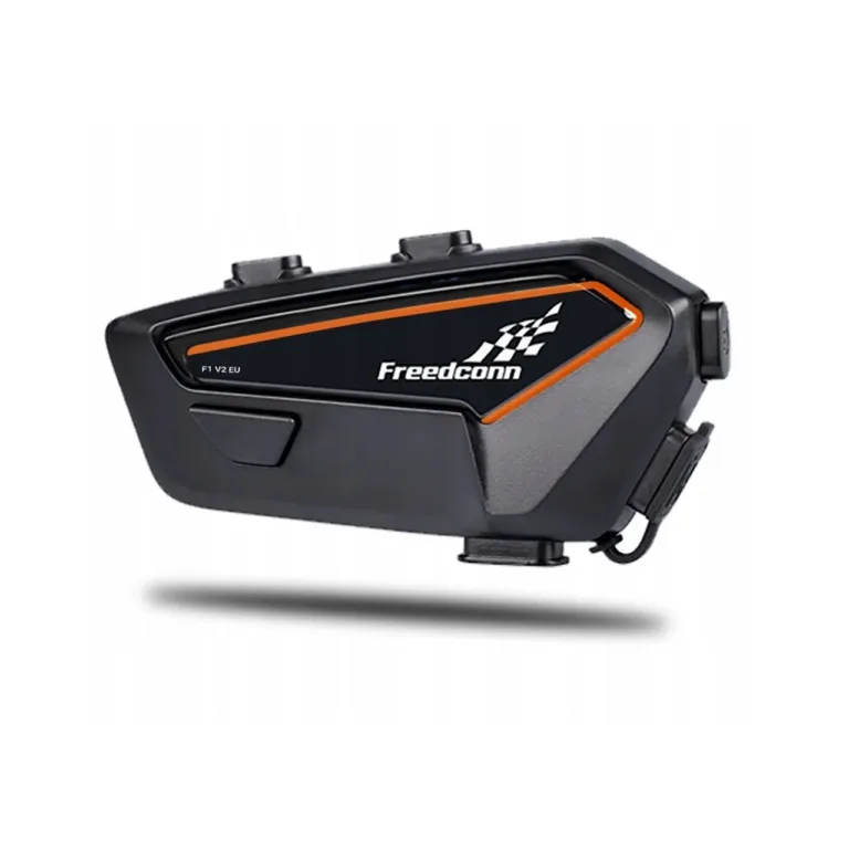 FreedConn F1 V2 EU must/oranž Bluetooth 5.2 mootorratta intercom IP65, 84x40x20 mm, 48 h aku, FM-raadio