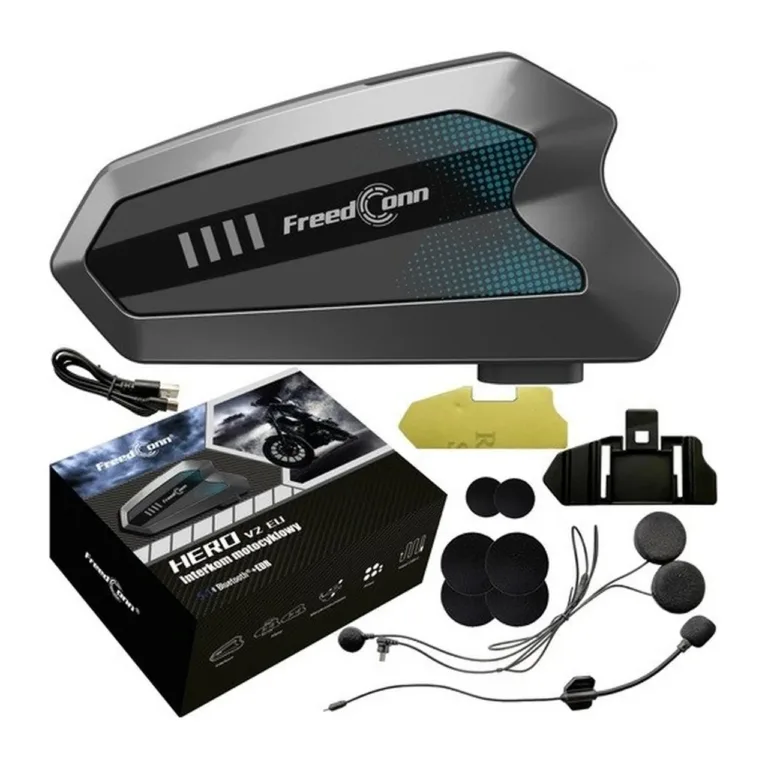 FreedConn HERO V2 EU Bluetooth V5.1 mootorratta intercom kuni 6 kasutajale, 90x48x21 mm, must, 30h tööaega