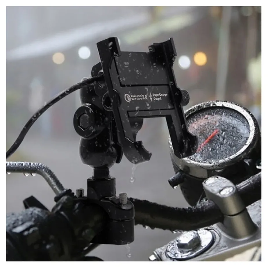 FreedConn MC10N must alumiiniumist 4,3–6,7″ mootorratta telefonihoidik QC 3.0 kiirlaadijaga – 3