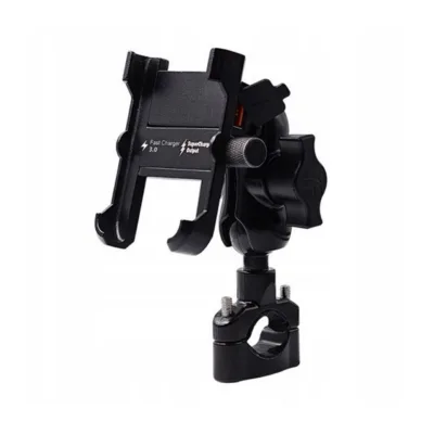 FreedConn MC10N must alumiiniumist 4,3–6,7" mootorratta telefonihoidik QC 3.0 kiirlaadijaga