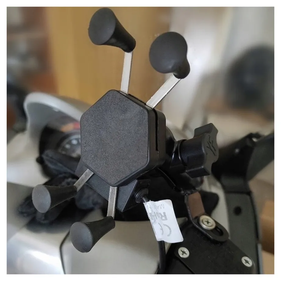 FreedConn MC7C + BM2R mustast metallist ja kummist mootorratta reguleeritav telefonihoidik USB-laadijaga, 3,5–6,9″ nutitelefonidele, raamikinnitus – 8