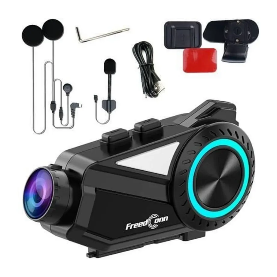 FreedConn R3 must IP65 2K kaameraga 6 kasutajaga mootorratta intercom, Bluetooth 5.0, 1000 m ulatus, 33 h kõneaeg – 2