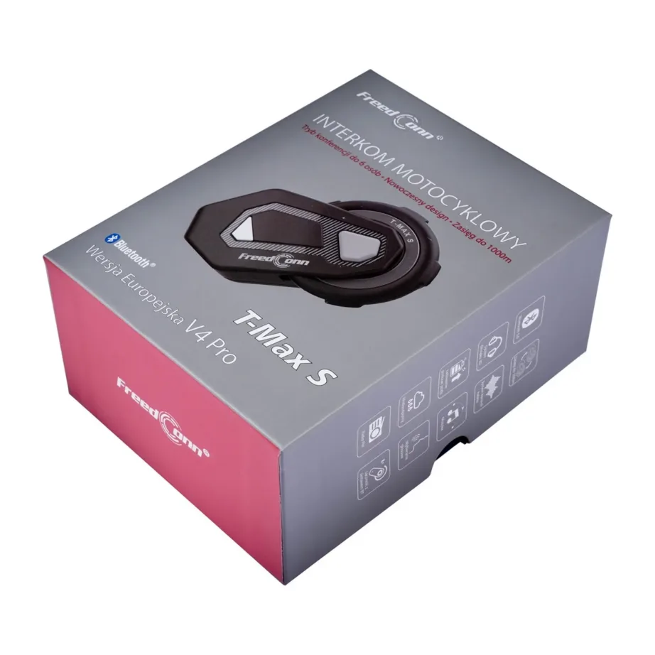 FreedConn T-MAX S V4 PRO Single must mootorratta Bluetooth 5.1 intercom, 1000 m ulatus, FM-raadio, 2 mikrofoni, 11 h aku – 6
