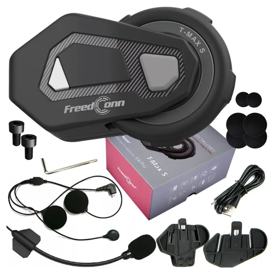 FreedConn T-MAX S V4 PRO Single must mootorratta Bluetooth 5.1 intercom, 1000 m ulatus, FM-raadio, 2 mikrofoni, 11 h aku – 7