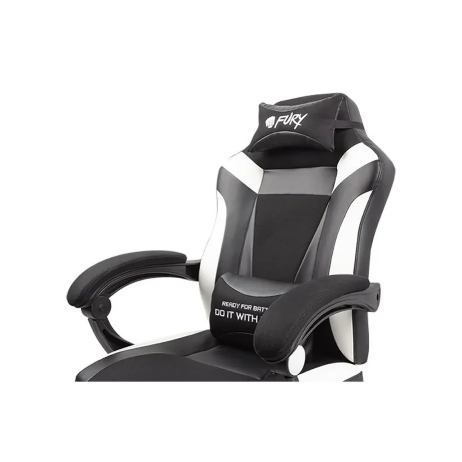 FURY Avenger M+ NFF-1710 must-valge universaalne mänguritool, kunstnahast polster, ergonoomiline disain, peatugi ja nimmepadjaga, 150 kg kandevõimega – 12