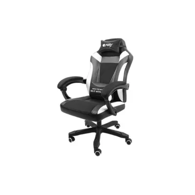 FURY Avenger M+ NFF-1710 must-valge universaalne mänguritool, kunstnahast polster, ergonoomiline disain, peatugi ja nimmepadjaga, 150 kg kandevõimega