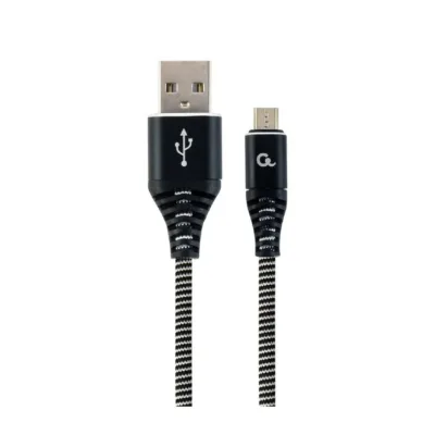 Gembird CC-USB2B-AMMBM-2M-BW 2 m USB 2.0 A–Micro-USB B puuvillane must andme- ja laadimiskaabel