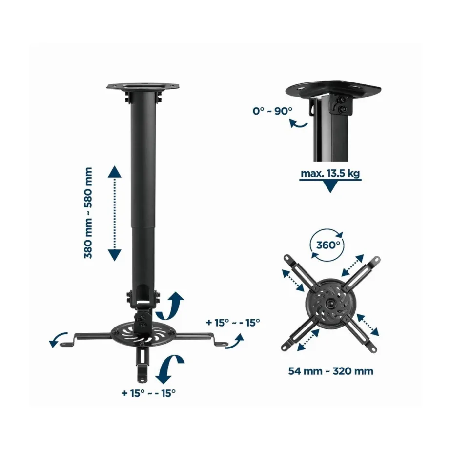 Gembird CM-B-01 reguleeritav terasest must projektori laekinnitus, kuni 13 kg – 12