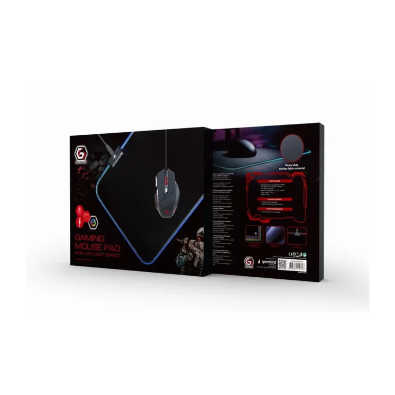 Gembird MP-GAMELED-L 800x300 mm must LED-taustvalgustusega L-suuruses mängurihiirematt, USB-toitega, libisemisvastase põhjaga