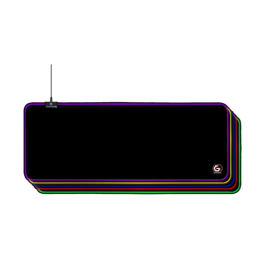 Gembird MP-GAMELED-L 800×300 mm must LED-taustvalgustusega L-suuruses mängurihiirematt, USB-toitega, libisemisvastase põhjaga