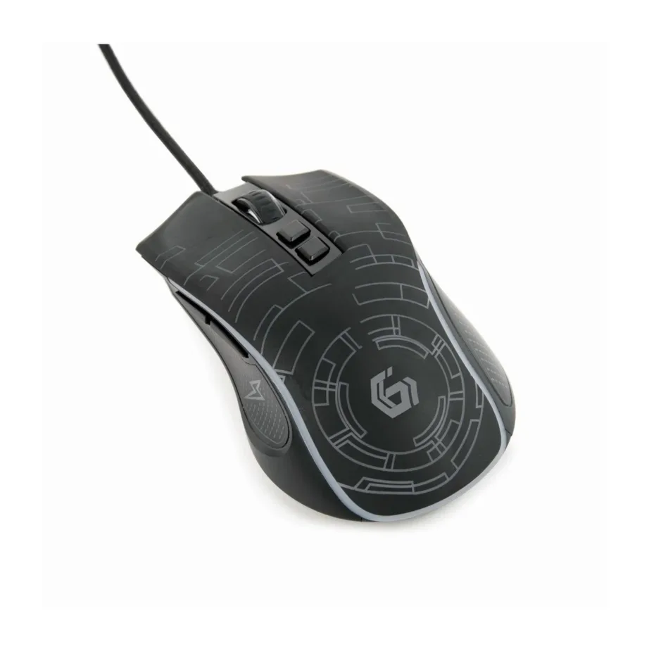 Gembird MUSG-RGB-01 3600 DPI must LED-taustvalgustusega paremakäeline mängurihiir, USB Type-A, 7 nuppu, ergonoomiline, kummist haardepinnad, 124×71×39 mm – 2