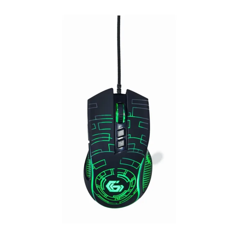 Gembird MUSG-RGB-01 3600 DPI must LED-taustvalgustusega paremakäeline mängurihiir, USB Type-A, 7 nuppu, ergonoomiline, kummist haardepinnad, 124×71×39 mm